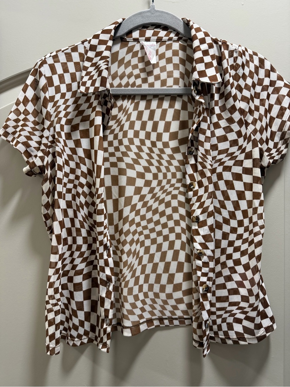 No Boundaries Brown & White Checker Short-Sleeve Shirt Jacket